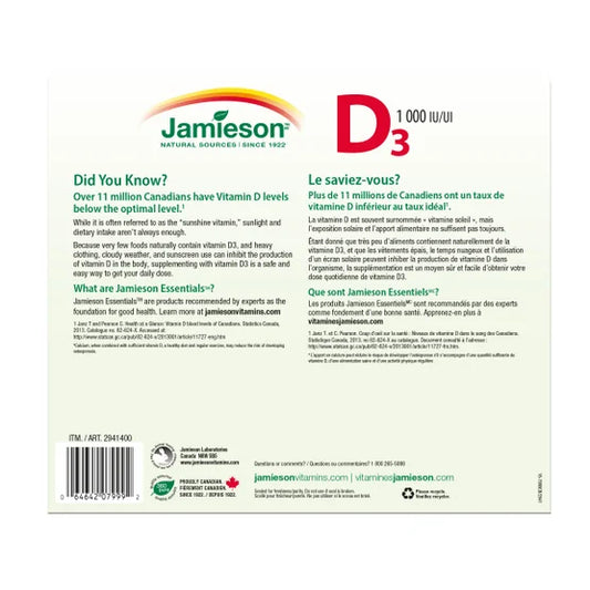 Jamieson 維生素 D3 1000 IU,2 x 375 片 ($0.31/粒)