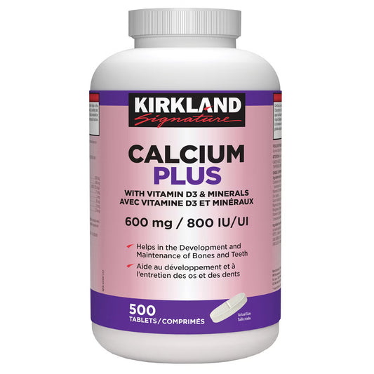 Kirkland Signature 鈣片（連維生素 D3 及礦物質）600毫克、800國際單位 | 500粒裝