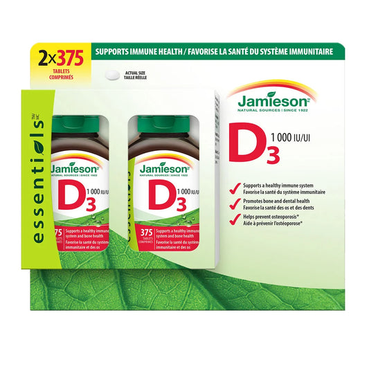 Jamieson 維生素 D3 1000 IU，2 x 375 片 （$0.31/粒）